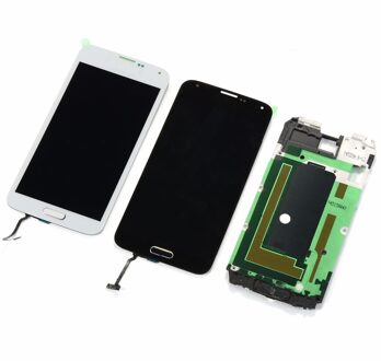 Voor Samsung Galaxy S5 i9600 G900F G900T G900P G900A Lcd-scherm Touch Screen + Behuizing Voorkant Frame + Home Knop wit