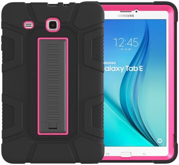 Voor Samsung Galaxy Tab E 9.6 inch T560 T561 Case Kinderen Veilig PC Silicon Hybrid Anti-fall Shockproof Stand tablet Cover zwart - roos rood