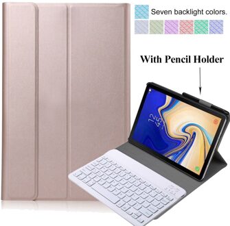 Voor Samsung Galaxy Tab Een 10.1 Toetsenbord Case SM-T510 SM-T515 Slanke Lederen Backlight Bluetooth Keybaord Cover Potlood Houder roos goud-Backlit