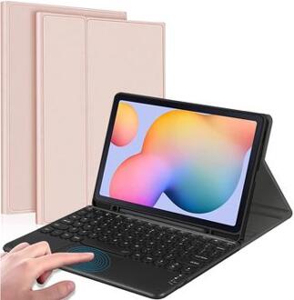 Voor Samsung Galaxy Tab S6 Lite / S6 Lite (2022) Bluetooth-toetsenbord met touchpad, PU lederen hoes met penhouder - roze