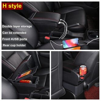 Voor Toyota Aygo Bj Armsteun Doos Verhoog Dubbele Laag Centrale Winkel Inhoud Bekerhouder Asbak Accessoires Usb Opladen H zwart rood 4 USB