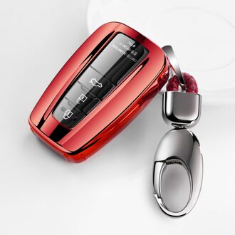 Voor Toyota Camry Prado Highlander Corolla Chr Avalon Izoa Levin Hybrid Zachte Tpu Autosleutel Protector Cover Sleutel keten rood met keychain