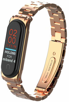 Voor Xiao mi band 4 3 wrist Strap Metal Fitness Armband Mi band 4 polsband smart Horloge Band Mi Band4 roestvrij Stalen Band C roos-goud