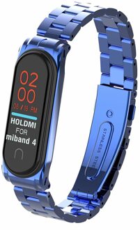 Voor Xiao mi band 4 3 wrist Strap Metal Fitness Armband Mi band 4 polsband smart Horloge Band Mi Band4 roestvrij Stalen Band E blauw