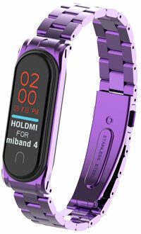 Voor Xiao mi band 4 3 wrist Strap Metal Fitness Armband Mi band 4 polsband smart Horloge Band Mi Band4 roestvrij Stalen Band F paars