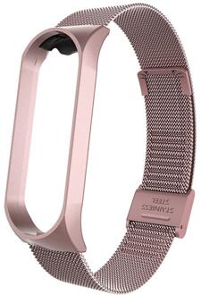 Voor Xiao Mi Mi Band 3 4 Metalen Band Polsband Rvs Gesp Vervanging Strap Smart Horloge Armband Accessorie Romantic roze