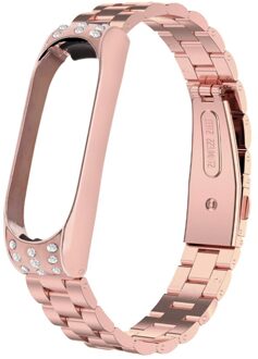 Voor Xiao Mi Mi Band 4 Band Metalen Frame Rvs Armband Polsbandjes Vervangen Bandjes Voor Xiao Mi Mi Band 4 Wrist Band roze
