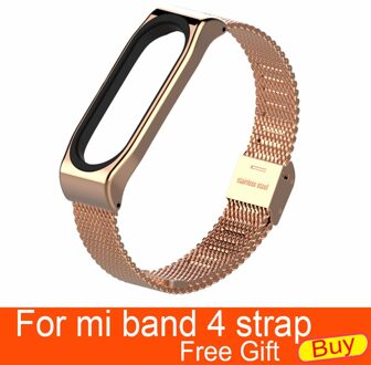 Voor Xiaomi Mi Band 4 Metalen Band Voor Mi Band 4 Schroefloze Rvs Armband Polsbandjes Vervangen Accessoires Voor Mi Band 4 roos goud