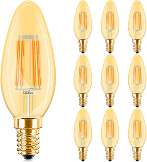 Voordeelpak 10x LED Lamp E14 Kaars Filament - Brinton - Amber 4W 360lm - 822 Zeer Warm Wit 2200K - C35 - Dimbaar | Vervangt 32W