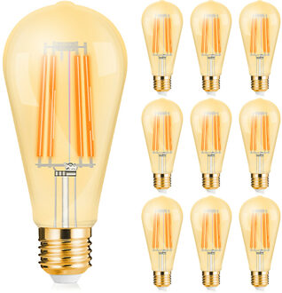 Voordeelpak 10x LED Lamp E27 Edison Filament - Brinton - Amber 6W 540lm - 822 Zeer Warm Wit 2200K - ST64 - Dimbaar | Vervangt 45W