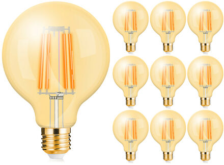 Voordeelpak 10x LED Lamp E27 Globe Filament - Brinton - Amber 6W 540lm - 822 Zeer Warm Wit 2200K - G95 - Dimbaar | Vervangt 45W