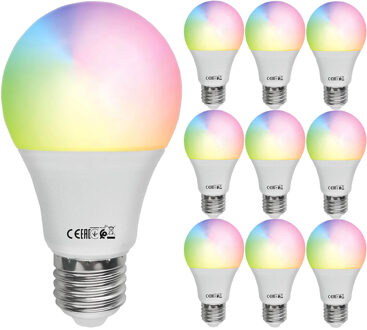 Voordeelpak 10x LED Lamp E27 - Kozolux - Smart LED - Wifi+Bluetooth - 9W 800lm - RGB+CCT - Aanpasbare Kleur - Dimbaar Helder/Koud wit;Warm wit;RGB;Natuurlijk wit