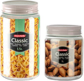 Voordeelset 12x kunststof keuken voorraadpotten - weckpotten 1.0 en 1.5 liter - taupe deksel