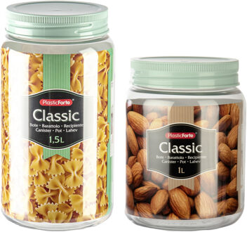 Voordeelset 12x kunststof keuken voorraadpotten - weckpotten - 1.0 en 1.5 liter