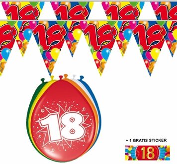 Voordeelset 18 jaar met 2 vlaggenlijnen en ballonnen - Feestpakketten