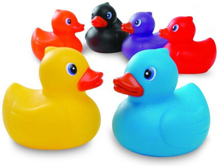 Voordeelset 60x stuks rubberen badeendjes gekleurd in koker 6 cm - Bad speeltjes