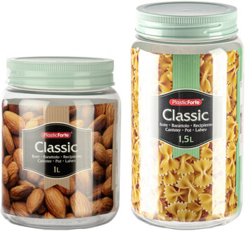 Voordeelset 8x kunststof keuken voorraadpotten - weckpotten - 1.0 en 1.5 liter - mintgroen deksel