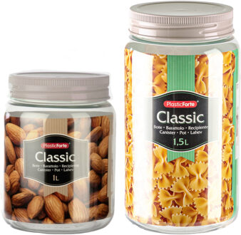 Voordeelset 8x kunststof keuken voorraadpotten - weckpotten - 1.0 en 1.5 liter - taupe deksel