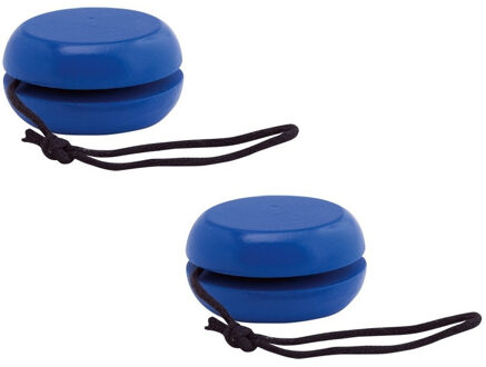Voordeelset van 10x stuks houten jojos speelgoed blauw 5.5 cm