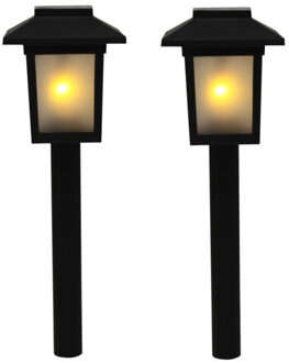 Voordeelset van 12x stuks tuinlamp zonne-energie fakkel / toorts met vlam effect 34,5 cm