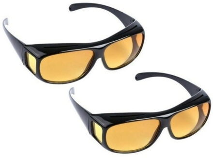 Voordeelset van 2x stuks nachtzicht brillen zwart - volwassenen - nachtblind bril / nachtbril