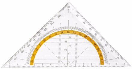 Voordeelset van 4x stuks geodriehoeken met liniaal en gradenboog 14 cm - Hobby/schoolbenodigdheden geodriehoeken/linialen van plastic