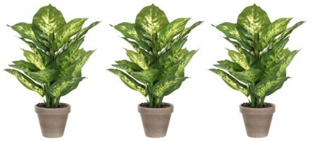 Voordeelset van 4x stuks groene Dieffenbachia kunstplanten 40 cm in pot - Kunstplanten/nepplanten