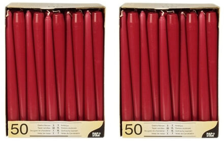 Voordeelverpakking bordeaux rode dinerkaarsen - Gotische kaarsen bordeaux rood 100 stuks 25 cm - Tafel decoratie kaarsen