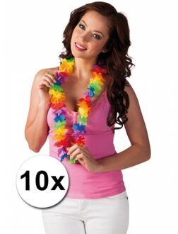 Voordelige gekleurde Hawaii krans/bloemenslinger - 10x - Tropische verkleed feestartikelen