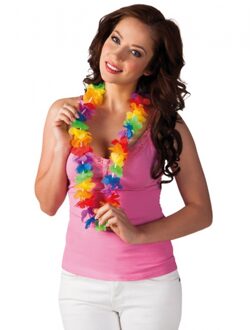 Voordelige gekleurde Hawaii krans/bloemenslinger - Pakket van 12x stuks - Tropische verkleed feestar