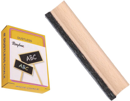 Voordelige krijtbord wisser 12 cm van hout - Met 12x witte krijtjes - schoolbord beschrijven