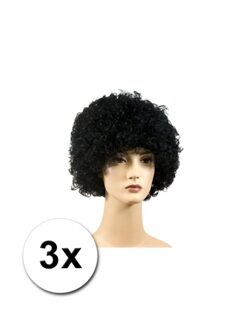 Voordelige krullen pruik Piet - 3x - zwart - volwassenen - roetveeg pieten pruiken