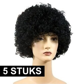 Voordelige krullen pruik Piet - 5x - zwart - volwassenen - roetveeg pieten pruiken