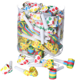 Voordelige roltongen toeters - box 100x stuks - Kinder verjaardag blaas toetertjes - Feestartikelen Multi
