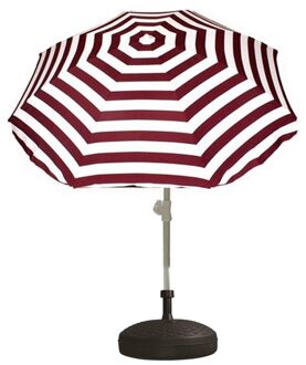 Voordelige set: rood/wit gestreepte parasol en rotan kunststof parasolvoet zwart - diameter parasol 180 cm