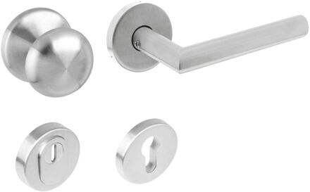 Voordeurset veiligheidsbeslag SKG*** rond rvs geborsteld Zilver