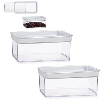Voorraad bakje - Set van 2x stuks - transparant - met deksel - 1,1 liter - keuken opslag voorraadbak