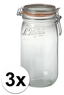 Voorraad/weckpot - 3x stuks - transparant - glas - 22 x 10 cm - 1,5 L - Le Parfait
