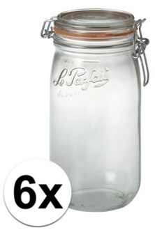 Voorraad/weckpot - 6x stuks - transparant - glas - 22 x 10 cm - 1,5 L - Le Parfait