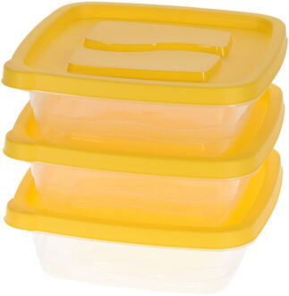 Voorraadbakjes/bewaarbakjes met gele deksel - 9x stuks - 1 liter - 1000 ml - vershoudbakjes