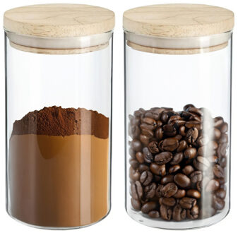 Voorraadbus - 2x stuks - voorraadpot - 1000 ml - glas met houten deksel