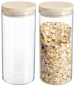 Voorraadbus - 2x stuks - voorraadpot - 1300 ml - glas met houten deksel