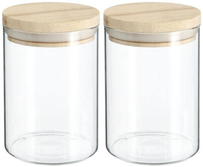 Voorraadbus - 2x stuks - voorraadpot - 600 ml - glas met houten deksel