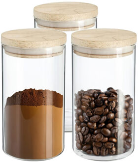 Voorraadbus - 3x stuks - voorraadpot - 1000 ml - glas met houten deksel