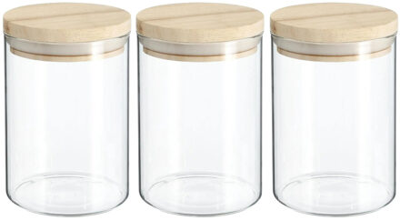 Voorraadbus - 3x stuks - voorraadpot - 600 ml - glas met houten deksel