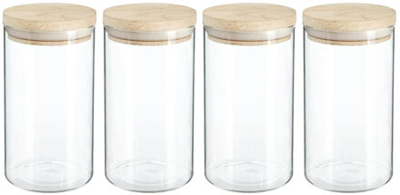 Voorraadbus - 4x stuks - voorraadpot - 1000 ml - glas met houten deksel