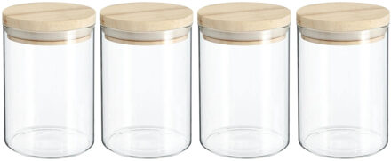 Voorraadbus - 4x stuks - voorraadpot - 600 ml - glas met houten deksel