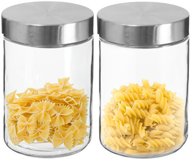 Voorraadbus/voorraadpot - 2x stuks - 1,2L - glas - met RVS luchtdichte deksel
