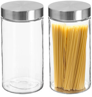 Voorraadbus/voorraadpot - 2x stuks - 1,7L - glas - met RVS luchtdichte deksel