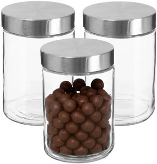 Voorraadbus/voorraadpot - 3x - 1,2L - glas - met RVS luchtdichte deksel